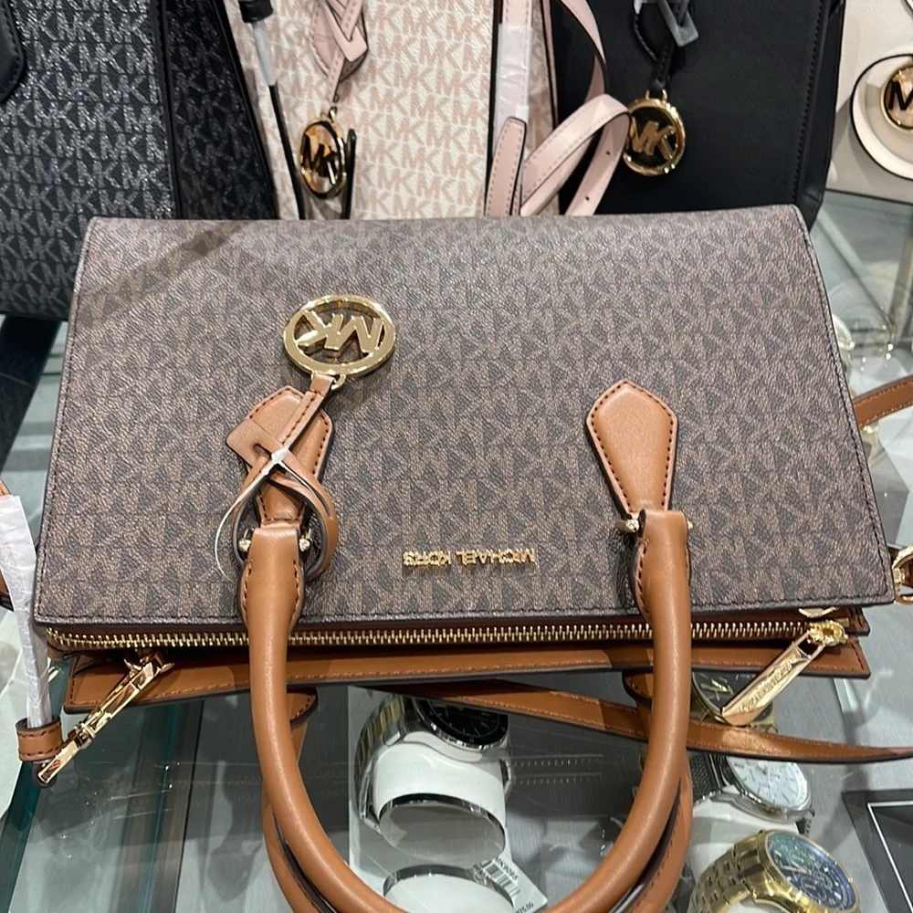 Michael Kors Sheila Medium Center Zip Satchel Bag Color: Brown NWT